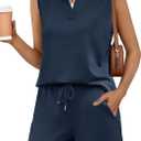 Rapbin Womens Sets 2 Piece Outfits Cruise Travel Outfits Sleeveless Top and Shorts Cute Vacation Clothes (Navy Blue, XXL) (Blue, XXL)