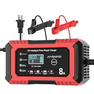 AIYONFEI 12V 8A Battery Charger, Smart Trickle Charger & Battery Maintainer, Desulfator, Temperature Compensation for LiFePO4, Lead Acid, AGM, Gel, EFB, VRLA, Car, Truck, Motorcycle, Boat (Red)