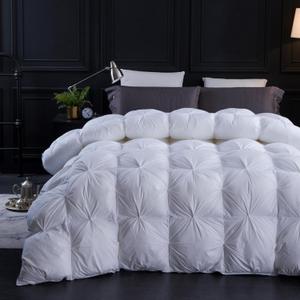 Three Geese Pinch Pleat Waterfowl Feathers and Down Comforter Cal King Size Duvet Insert,750+ Fill Power,1200TC 100% Cotton, Premium All Seasons White Warm Hotel Comforter with 8 Tabs. (White Twisted Flower)