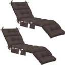 Kigley Outdoor Chaise Lounge Cushions with 3 Side Pocket 74.5 x 22 x 4.7 Inch Patio Chaise Lounge Cushion, Water-Repellent and Fade-Resistant Tufted Summer Replacement(2 Pcs,Dark Brown,Solid Color)