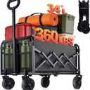 Collapsible Foldable Wagon Cart with Wheels - 360LBS Heavy Duty Folding Wagon Carts, Portable Lightweight Utility Wagon with All-Terrain Wheels & 2 Cup Holders, Grocery/Beach/Sports/Shopping/Black