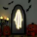 Chunful 2025 Halloween Ghost Mirror - 15" x 7.1" Hologram Ghost Mirror LED Haunted Spooky Decoration with Creepy Eyes for Halloween Wall Mantel, Indoor, Haunted House Decor(Classic Style)