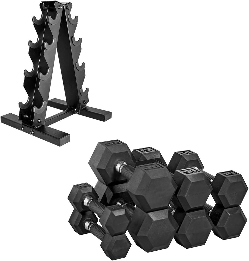 CAP Barbell Rubber Coated Dumbbell Weight Set with Vertical Rack | 100 lb, 150 lb, and 210 lb Options
