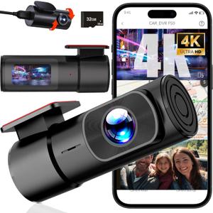Dash Camera Car Front Rear, 4K/2.5K Full UHD Dash Camera for Cars, Included 32GB Card,1.47 IPS Screen Mini Dashcam,170Wide Angle, Built-in Wi-Fi, WDR, Night Vision
