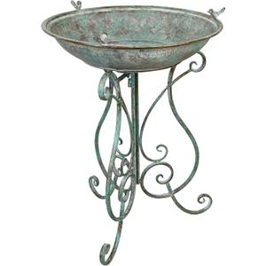 Solution4Patio 19.3" x 26.4" Vintage Metal Bird Bath for Outside - Foldable Garden Decor with Cast Iron Bird, Stable Birdbath Bowl & Feeder