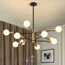 KAISITE Modern Chandelier Dining Room Light Fixture Over Table 10-Light Sputnik Chandelier Ceiling Light Fixture Height Adjustable Black and Gold Mid Century Pendant Lighting for Kitchen Living Room