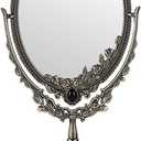 JUXYES Metal Tabletop Antique Decorative Makeup Mirror with Stand, Vintage Swivel Double Sided Cosmetic Mirror with Frame, Retro Desktop Oval Dressing Mirror for Bathroom Bedroom