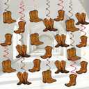 60 PCS West Cowboy Themed Party Hanging Swirls Wild Western Hanging Decorations Western Cowboy Boot Banner for Baby Shower Birthday Party Ceiling Decorations Supplies (Brown)