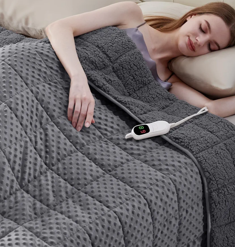 Heated Weighted Blanket for Adults, Soft Electric Throw Blanket 48''x72'' 15LBS Fast Heating Heavy Cozy Blanket with 10 Heating Levels and 1/2/4/6/8 Hours Auto Off (Grey, Twin Size)