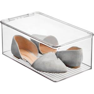 iDesign Stackable Shoe Box - Plastic Shoe Box with Hinged-Lid - Clear - Made in USA