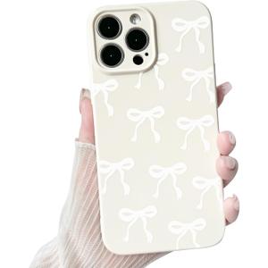 NITITOP Compatible with iPhone 14 Pro Case Cute Bow Knot Ribbon Pattern for Girls Women Trendy Bowknot Slim Fit TPU Bumper Silicone Shockproof Full Camera Protection Cover - White