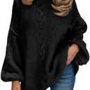 Saodimallsu Womens Oversized Cable Knit Sweater Chunky Mock Neck Long Lantern Sleeve Fall Trendy Tunic Sweaters Top, Size S