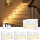 VOLISUN Motion Sensor Stair Light Rechargeable 4 Pack, Night Lights 3 Modes & 3 Color Temperatures, Magnetic Rechargeable Stick-On Lights for Stairs, Hallway, Cabinet(White)