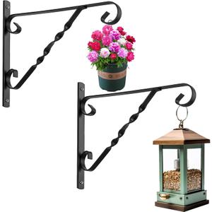 AMAGABELI GARDEN & HOME 2 Pack Hanging Plant Brackets Outdoor 12" Metal Fence Wall Plant Hanger Hooks for Hanging Flower Baskets Bird Feeders Lanterns Wind Chimes Rust-Resistant Black