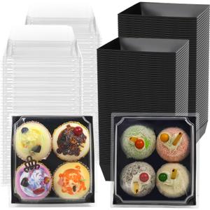 100 Pack Charcuterie Boxes with Clear Secure Lids, 5.3x4.9x2.5 Inches Black Square Disposable Food Containers Cookies Boxes for Sandwich, Pastry, Dessert