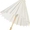 Juvale Parasol Umbrella Set - 6-Pack, 16 in Paper & Poplar Wood, White - Sun Umbrella for Garden Parties, Tea Party Decorations, & Weddings