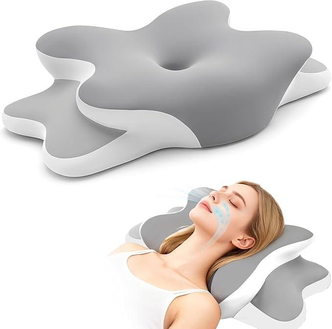 WENGTY Dreams Relief Pillow,Sleep Apnea Pillow w/Neck & Snoring Relief,Orthopedic & Ergonomic Contour Cervical Memory Foam Cooling Pillow for Side Sleepers,Medium Firm Support (Grey, Queen Size)