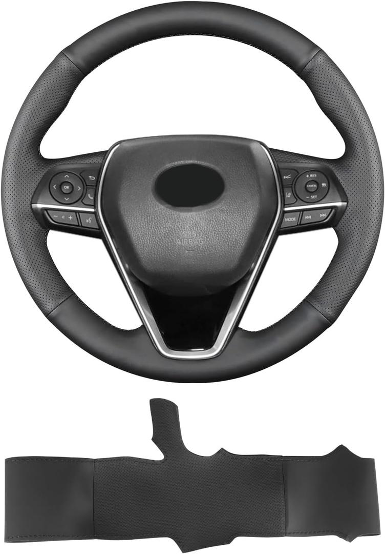 Hand Sewn Steering Wheel Cover,Fit for Toyota RAV4 SUV 2019-2024 / Avalon 2019-2022 / Camry 2018-2024 / Corolla 2020-2025,Non-Slip Breathable Microfiber Leather Steering Wheel Cover On Wrap