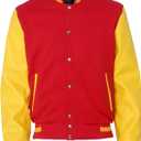 Men's Varsity Jacket Slim Fit Wool Blend Letterman Baseball Jacket (X-Large, Red and Yellow)