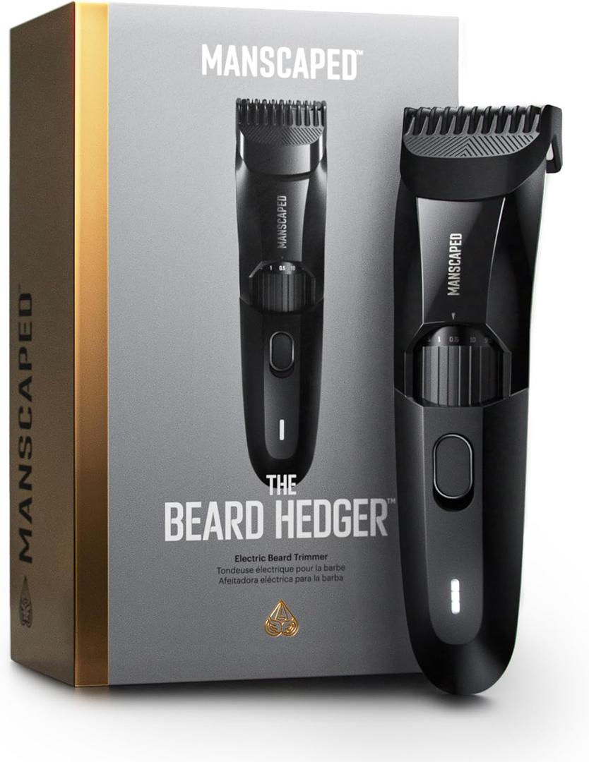 MANSCAPED The Beard Hedger Men's Premium Beard Trimmer, 20 Length Adjustable Blade Wheel, Stainless Steel T-Blade for Precision Facial Hair Trimming, Cordless Waterproof Wet/Dry Clipper