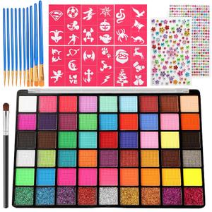 Face Painting Kit , 54 Color Professional Face Painting Kits for kids with 10 Brushes and Stencils, Kids Face Painting Kit Non Toxic Washable Face Paint Makeup Kit for Kids