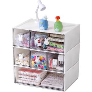 Plastic Desk Organizer with Drawers,Desktop Organizer Drawers Storage,3 Tier Drawer Organizer with 6 Drawers,Stackable Storage Drawers for Office H 9.6in