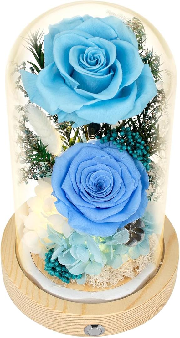Flowers, Roses, GiftsFlowers Bouquet & Forever Flowers for Delivery Prime - Preserved Flowers Birthday Gift for Women, Valentine's, Mother's Day, Christmas Lasting Fresh Roses, Battery Included (Blue-Rose-led)