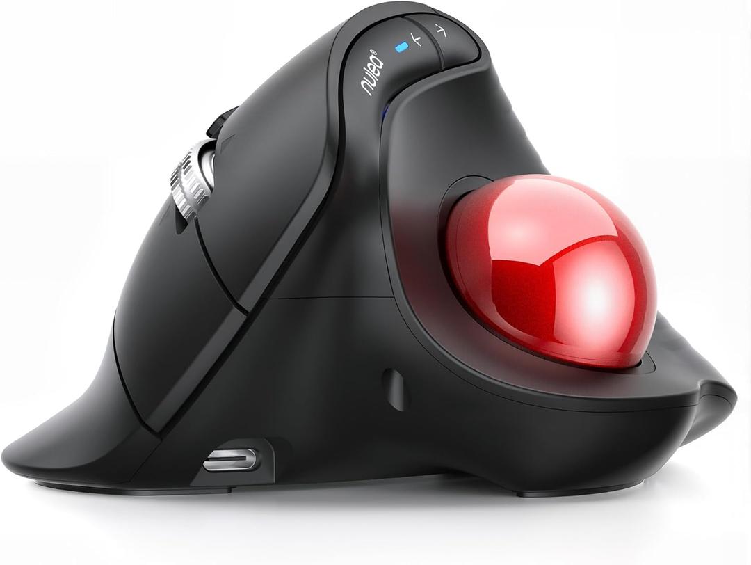 Nulea M514 Wireless Trackball Mouse - Reduce Wrist Strain with Ergonomic Vertical Design - Precision Thumb Control, Quiet Clicks, 3-Device Bluetooth & USB, Rechargeable for PC/Mac, Black