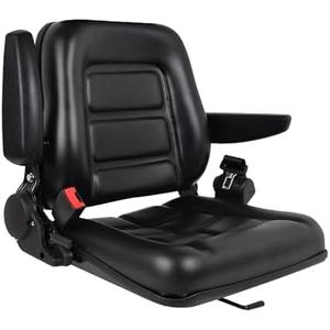 ATQIK Universal Forklift Seat Tractor Seat with Adjustable Backrest,Armrest,Safety Belt and Slide Rail Waterproof PVC Lawn Mower Seat for Tractor, Mower, Skid Loader, Telehandler(Black)