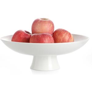 Kanwone Large Fruit Bowl for Kitchen Counter - Decorative Bowls for Home Dcor - Ceramic Fruit Bowl, Pedestal Bowl - Modern Key Bowl for Entryway Table - 11.5 Inches, White