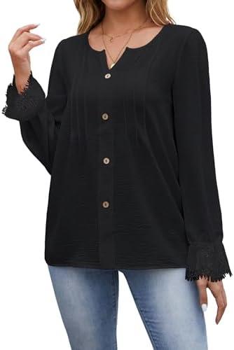 Eddoyee Womens Dressy Casual Long Sleeve Shirt 2025 Fashion Chiffon Lace Lantern Loose Top, Size Large Eddoyee Womens Dressy Casual Long Sleeve Shirt 2025 Fashion Chiffon Lace Lantern Loose Top, Size Large