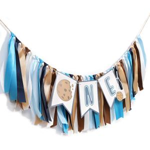 Milk And Cookies Highchair Banner - Cookies And Milk Theme Decorations, One Tough Cookie Banner, Blue And Brown Photo Smash Props, First Birthday Party Supplies