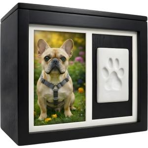 Pet Urns for Dogs & Cats | Black Bamboo Pet Cremation Box with Hair Keepsake Case | Dog Ashes Urn Set with Paw Print Kit | Photo Album & ID Plate | Pet Memorial for Dogs or Cats up to 150 lbs