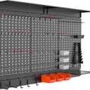 113PCS Pegboard Wall Organizer Kit with Pegboard Hooks, Bins, Shelves, Pegboard Tools Storage System for Garage, Workbench, Modular Peg Board Tool Organizer Board with Hooks(Black)
