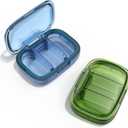 2 Pack 3 Compartment Small Pill Box, Moisture Proof Case, Travel Organizer for Pocket Purse, Daily Portable Medicine Vitamin Container, Fish Oil and Supplement Storage (Green + Blue)