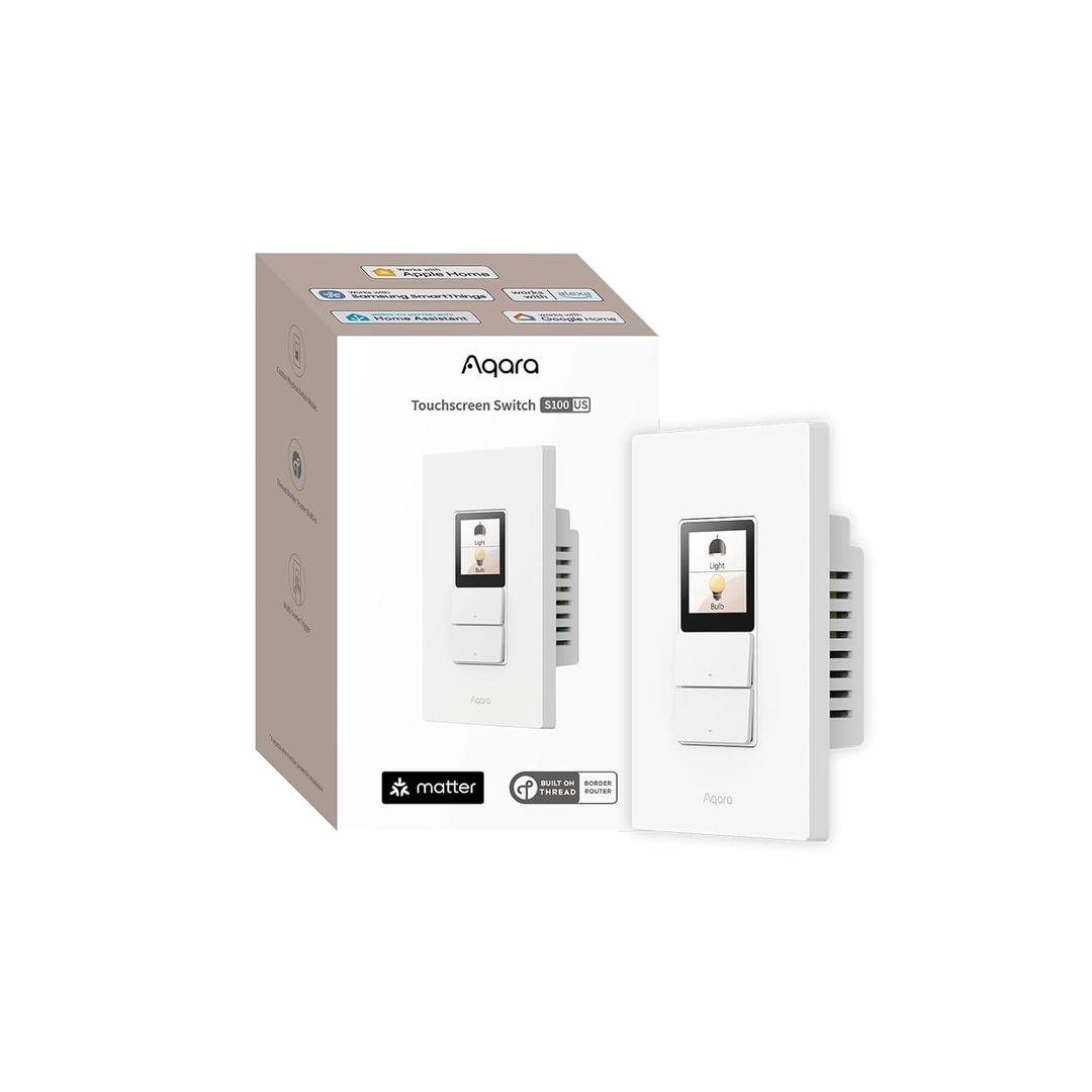 Aqara Touchscreen Switch S100 US, LCD Smart Light Switch, Matter Hub Required, 8 Wireless Buttons, Native Matter Over Wi-Fi, Built-in Thread Border Router, Works with Apple Home, Alexa & Google Home