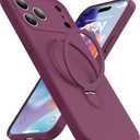 Magnetic Stand for iPhone 17 Pro Case, Liquid Silicone, [Compatible with MagSafe][Built-in Kickstand&Ring Holder] Anti-Scratch Soft Microfiber Lining, Wine Red