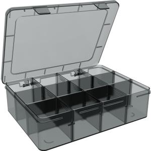 Plastic Organizer Box, 12 Grids Clear Bead Organizer Compartment Box with Removable Dividers for Tackle box,Parts, Earring Container Tool Fishing Hook Hair Accessories,8.8" L x 6.7" W x 2" H (gray)