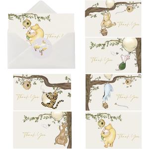 48Pack Cute Winnie Thank You Cards with Envelopes & Stickers Blank Inside Greeting Cards for Pooh Baby Shower Decorations Birthday Friendsgiving Favor