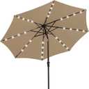 JEAREY 9FT Outdoor Patio Umbrella with Solar Lights, LED Lighted Pool Umbrella with Tilt and Crank, Outdoor Table Umbrellas for Deck, Yard & Market (Beige)