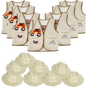 Tigerdoe Pith Helmets - 8 Safari Vest & 8 Hats for Kids - Jungle Party Supplies - Safari Party Favors - Kids Dress Up