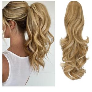FELENDY Ponytail Extension Claw 18" 20" Curly Wavy Straight Clip in Hairpiece One Piece A Jaw Long Pony Tails for Women (Light Ginger Mix Bleach Blonde,Curly)