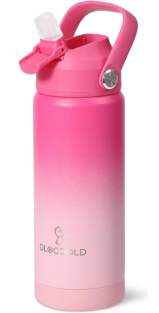 DLOCCOLD Kids Insulated Water Bottle with Leak Proof Straw Lid, Double Wall Vacuum Stainless Steel Water Bottle with Silicone Boot, Reusable Tumbler for Travel, Boys, Girls