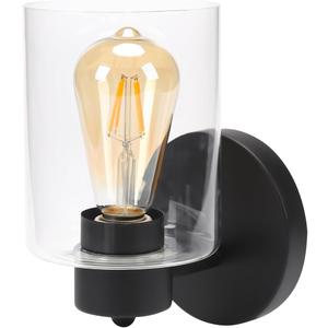 Wall Sconces, Matte Black Vanity Light Fixtures, Indoor Wall Lights with Clear Glass Shade, Hardwired Farmhouse Wall Lamp for Bedroom Living Room Bathroom (E26 Base 1pcs)