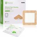 NeuHeils Silicone Adhesive Foam Dressing with Gentle Border 4''x4'' for Bed Sore Leg Ulcer 10 Pack, High Absorbency Waterproof Silicone Wound Bandage