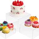 Clisela 3pcs Acrylic Cube Display Stands Box Risers with Hollow Bottoms, Food Risers for Buffet Table, Decorative Display Stand Shelf for Dessert Collectibles Jewelry Figures Show - Clear 6" 7" 8"