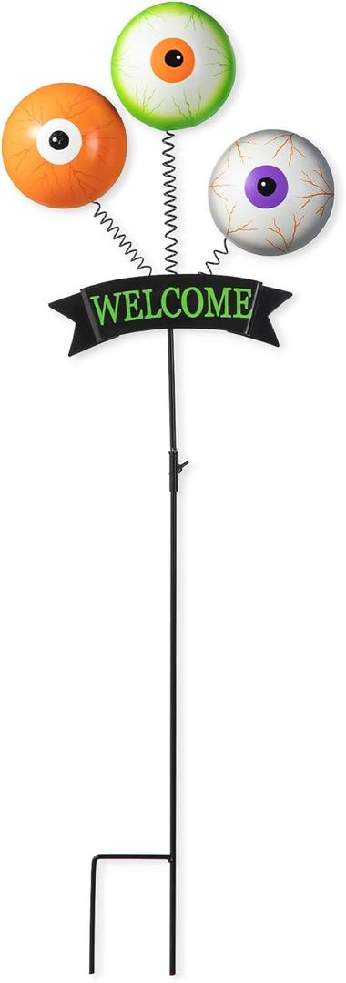 Glitzhome Halloween Metal Yard Stakes Spring Eyeballs Yard Signs Standing Decors for Halloween Yard Outdoor Decorations, 35.25" H