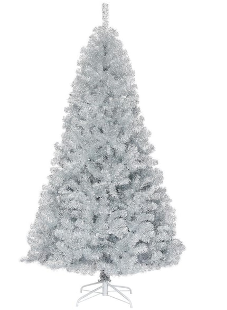 7.5 ft. Hinged Unlit Artificial Silver Tinsel Christmas Tree Holiday with 1258 Tips