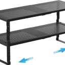 Expandable Spice Rack Kitchen Cabinet Shelf Organizer, Stackable Storage Shelves Racks, Adjustable Counter Shelving for Cabinets, Countertop, Cupboard,Pantry and More(2Packs/Black/Large)