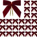 Utehilly 24 Pcs Burgundy Small Velvet Christmas Bows for Christmas Tree, Wreath, Gift Wrapping, Crafts, Wedding, Party, Twist Tie Bows for Treat Bag Bakery Candy Bags, Home Decor 1" W,3.5 x 3.5 inch